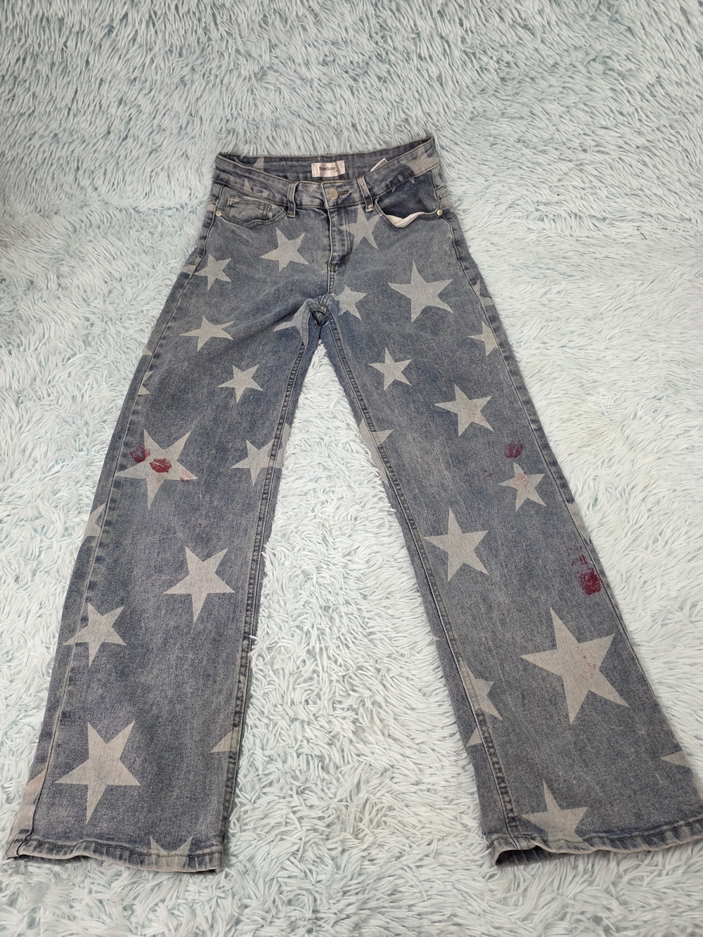 BAMBOO Gray Denim Star Jeans Wide Leg Flare Punk Grunge Y2K 11